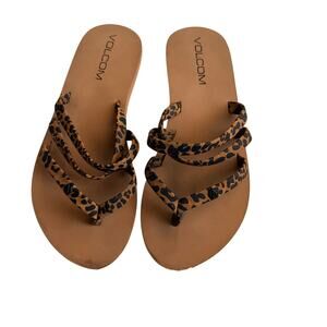 Volcom Girls Leopard Print Strappy Flip Flop Sandals Size 2